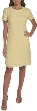 Eliza J Fringe Detail Tweed A-Line Dress in Butter at Nordstrom, Size 12