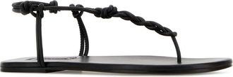 Jil Sander Womens Knotted Leather Thong Sandal Black Ovine
