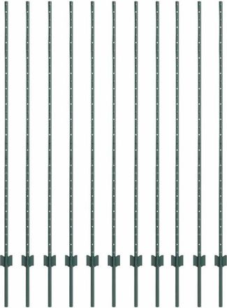 vidaXL Vidaxl - Fence Posts Height Adjustable 22 pcs Green 160 cm Steel