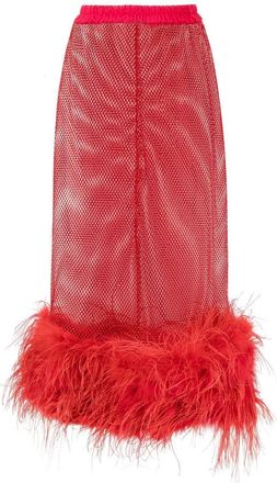 Atu Body Couture feather-trim sheer maxi skirt - women - Ostrich Feather/Polyester - S - Red