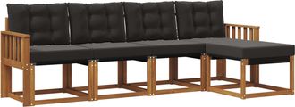 vidaXL Conjunto De Sof&aacute;s De Exterior 5 Uds. Natural Y Negro Vidaxl