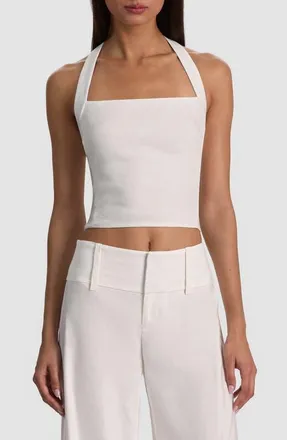 Alice & Olivia Fiona Crop Halter Top in Off White at Nordstrom, Size 12