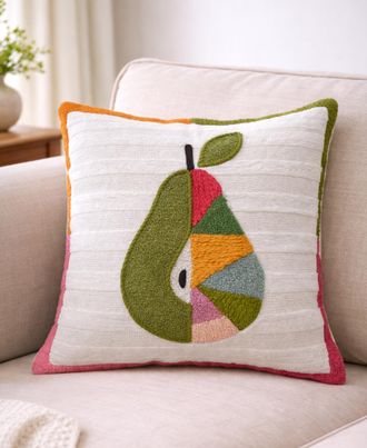 Vibhsa Dear Pear Textured Stripe Embroidered Decorative Pillow, 20 x 20