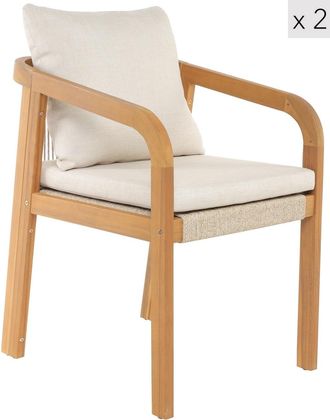 Nordlys Set de 2 sillas para interior y exterior en madera y tejido beige