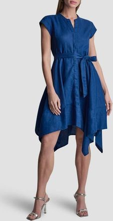 DKNY Handkerchief Hem Linen Shirtdress in Admiral at Nordstrom, Size 12