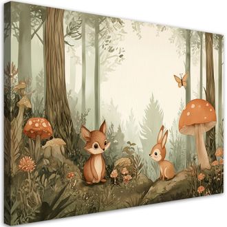 Artgeist Artgeist - Stampa Su Tela Per Cameretta, Animali Della Foresta Natura Beige - 100x70