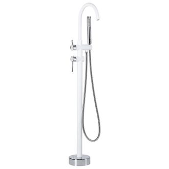 Beliani Beliani - Grifo De Ba&ntilde;o Mono Mando De Lat&oacute;n Blanco Con Plateado Con Ducha De Mano Ba&ntilde;era Independiente Moderno Tugela