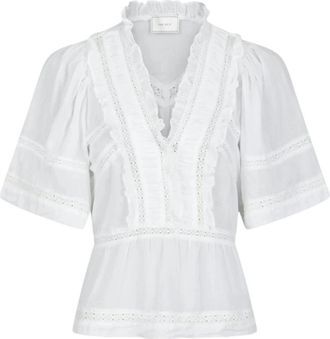 Neo Noir Witte Voile Top met Lintdetails - Dames - Blouses - Wit - M - Katoen - Overhemden