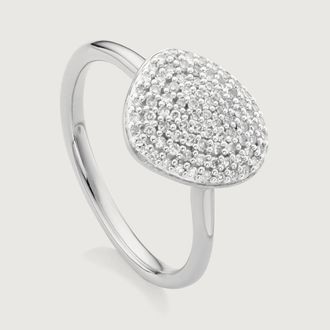 Monica Vinader Sterling Silver Nura Pebble Stacking Diamond Ring Diamond