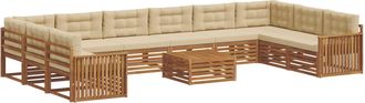 vidaXL Juegos De Sof&aacute;s 11 Uds. Natural Y Beige Madera De Acacia S&oacute;lida Vidaxl