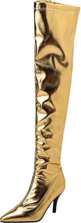 Generic Winter Women Metal Reinforced Over The Knee Boots Nightclub Party Stiletto High Heel Zipper Dance Fashion Footwear (Gold, 5. 5)