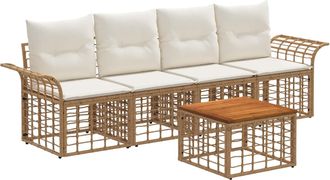 vidaXL Conjunto De Sof&aacute;s De Exterior 5 Uds. 4 Plaza Natural Y Crema Vidaxl