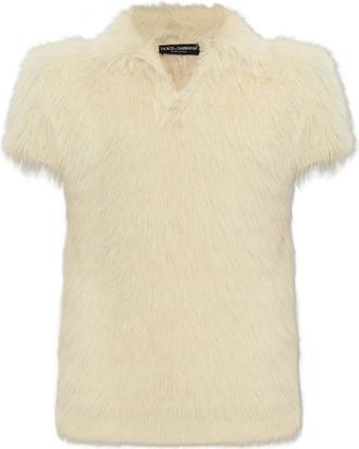 Dolce & Gabbana Trui met V-hals - Heren - V-hals truien - Beige - M - Leer - Truien & Vesten