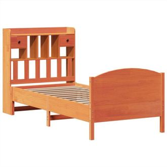 vidaXL Cama Con Estanter&iacute;a Sin Colch&oacute;n Madera Maciza Marr&oacute;n 75x190 Cm Vidaxl