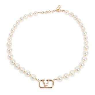 Valentino Garavani Accessoires, Dames, Beige, ONE Size, VLogo Ketting Cr&egrave;me