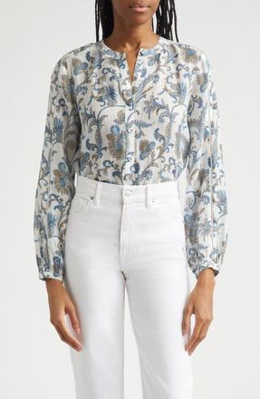 Veronica Beard Soleil Paisley Print Button-Up Top in Dove Multi at Nordstrom, Size 16