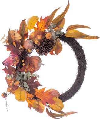 Vickerman 28In Pumpkin Eucalyptus Pinecone Half Wreath