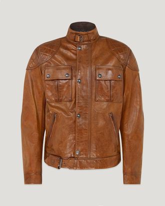 Belstaff Brooklands Motorcycle Jacket Mens Hand Waxed Leather Burnt Cuero Size 2XL