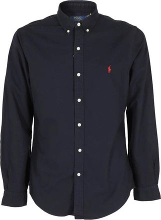 Ralph Lauren Lange Mouw Polo Shirt - Heren - Casual Overhemden - Blauw - M - Katoen - Overhemden