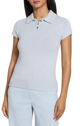 Theory Wave Bo Cap Sleeve Cotton & Merino Wool Polo Sweater in Pearl Blue at Nordstrom Rack, Size Petite