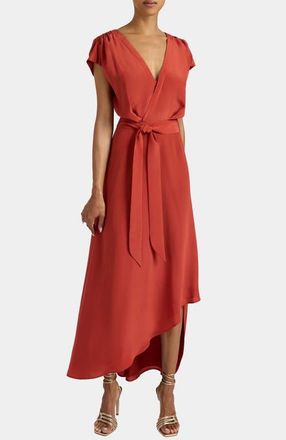 Santorelli Fallon Midi Hi-Lo Dress in Silk Crepe de Chine in Rust at Nordstrom, Size 6