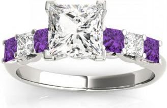 Allurez Princess Diamond & Amethyst Engagement Ring 14k White Gold 0.60ct