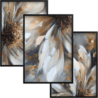 OEM Conjunto De P&oacute;steres De Pared En Tonos Pastel Con Flores Doradas De Acuarela