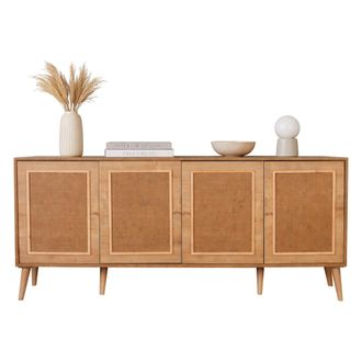 Dmora Credenza Mascali, Alacena Con Puertas Batientes, 4 Puertas, 180x41x81h Cm Roble Marr&oacute;n