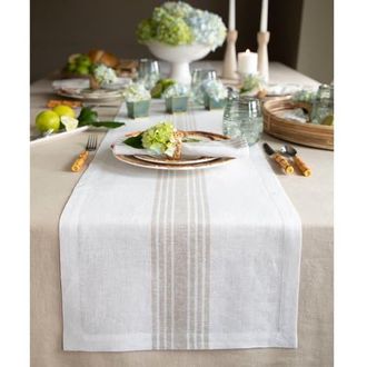 Solino Home Linen Table Runner for Dining Table, Holiday and Everyday Table Decor - Farmhouse in Natural And White at Nordstrom, Size Xx-Large