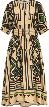 Maison Common Printed Long Cotton Dress With Belt in Sand/black at Nordstrom, Size 40