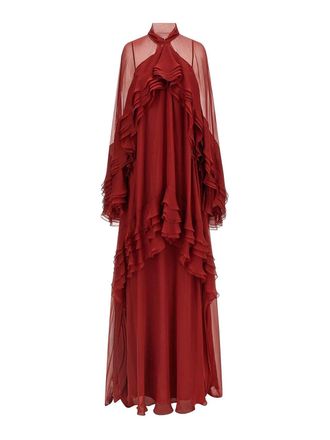 Alberta Ferretti Burgundy Ruffle Dress
