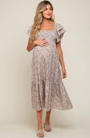 Pinkblush Floral Flutter Midi Dress in Cream at Nordstrom, Size Medium