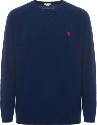 U.S.Polo Association Overdyed wollen blend trui met ronde hals - Heren - Ronde hals truien - Blauw - S - Wol - Truien & Vesten