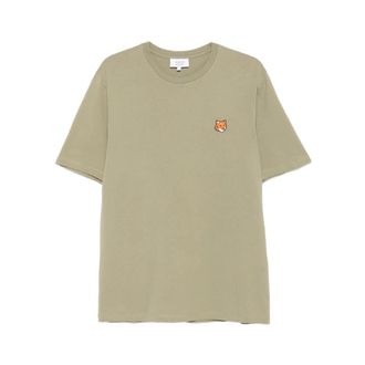 Maison Kitsuné T-Shirts, male, Green, Size: L Fox Head Embroidered Crew Neck T-shirt