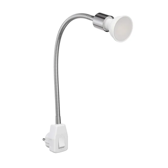 LEDs Com Steckdosenlampe LESCH Leselampe Schwanenhals, Schalter, Chrom inkl. GU10 LED Lampe 6,826W 630lm 100° warm-weiß ab 21,08 €