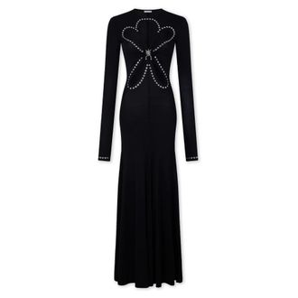 Paco Rabanne Gowns, female, Black, Size: XS Geometric Eyelet Long Sleeve Dress