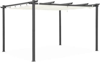 Sweeek P&eacute;rgola 3x4m de aluminio con cubierta corredera, crudo
