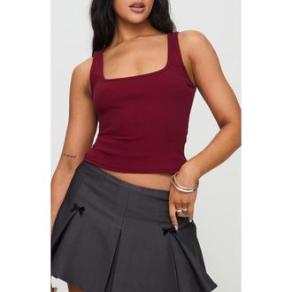 Princess Polly Baseline Square Neck Crop Tank in Red at Nordstrom, Size 12