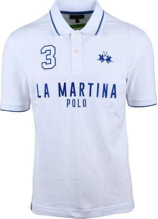 La Martina White Blue Cotton Elastane Polo