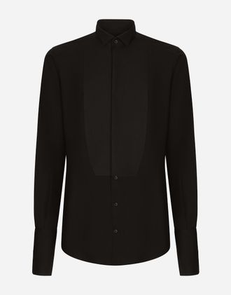 Dolce & Gabbana Cotton Poplin Gold-fit Tuxedo Shirt - Man Shirts Black Cotton 37