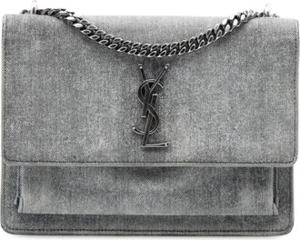 Saint Laurent Pre-owned Womens Medium Denim Monogram Sunset Crossbody - Silver Textile - One Size