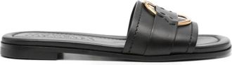 Moncler Bell Lederen Platte Sandalen - Dames - Sandalen - Zwart - 36 EU - Leer - Schoenen