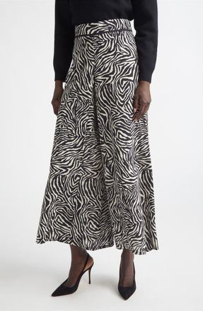 St. John Romy Zebra Print Wide Leg Crop Pants in Black/linen at Nordstrom, Size 14