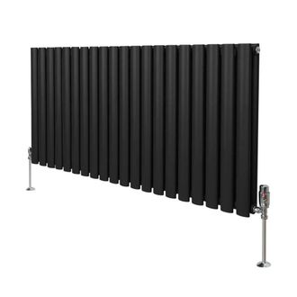 MonsterShop Oval Column Radiator & Valves - 600mm x 1200mm - Black