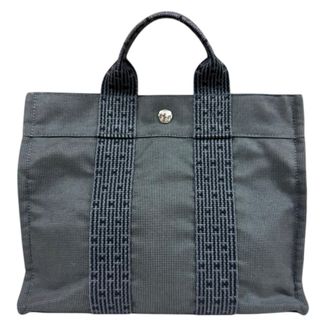 Herm&egrave;s Her Line Gray Canvas Tote Bag (Pre-Owned)
