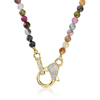 Ross-Simons Multicolored Tourmaline Bead and. Diamond Charm-Compatible Lobster Clasp Necklace in 18kt Gold Over Sterling