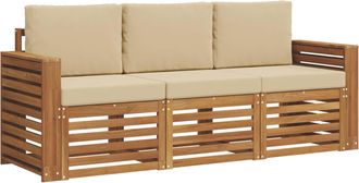 vidaXL Juegos De Sof&aacute;s 3 Uds. Natural Y Beige Madera De Acacia S&oacute;lida Vidaxl