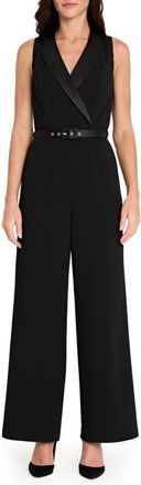 Tahari by ASL Sleeveless Tuxedo Jumpsuit in Black at Nordstrom, Size 12
