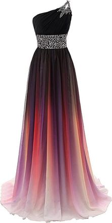Generic Womens Long Prom Dress Gradient Color Floor Length Evening Party Gowns One Shoulder Strap Slimming Fit Frocks (Multicolour 1,3XL)