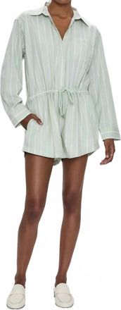 Pistola Denim Amelie Long-Sleeve Romper In Pistachio Stripe